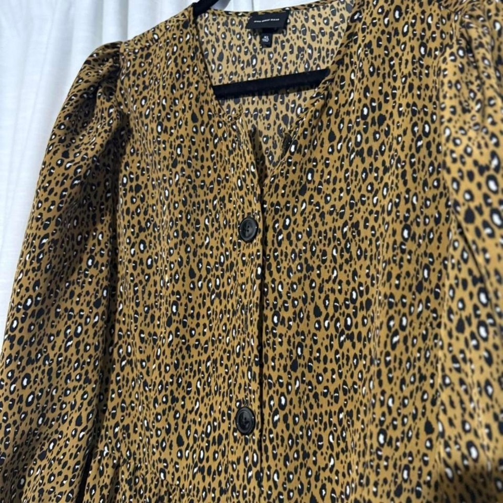 eopard Print Dress‎ Puff Sleeve Midi Button